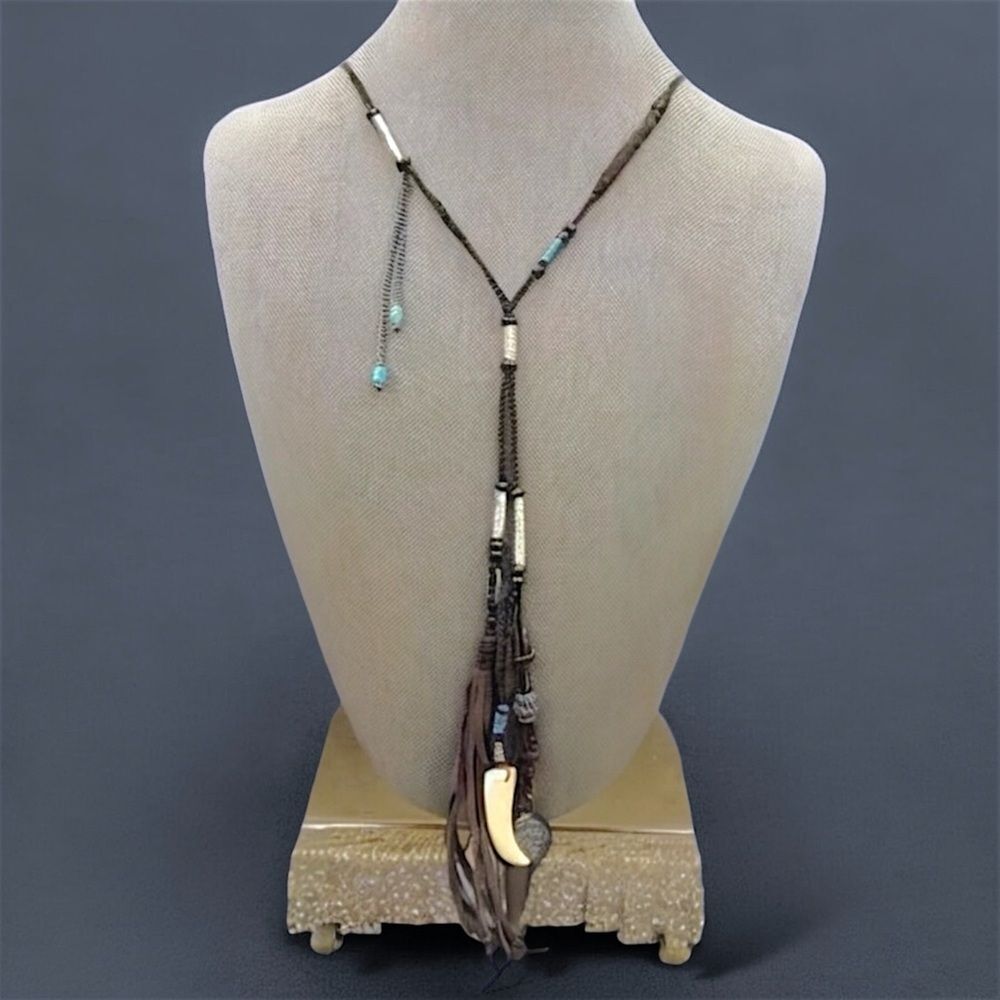 NWT Johnny Was Bohemian Leather Pendant Tassel Statement Necklace - Picture 13 of 16